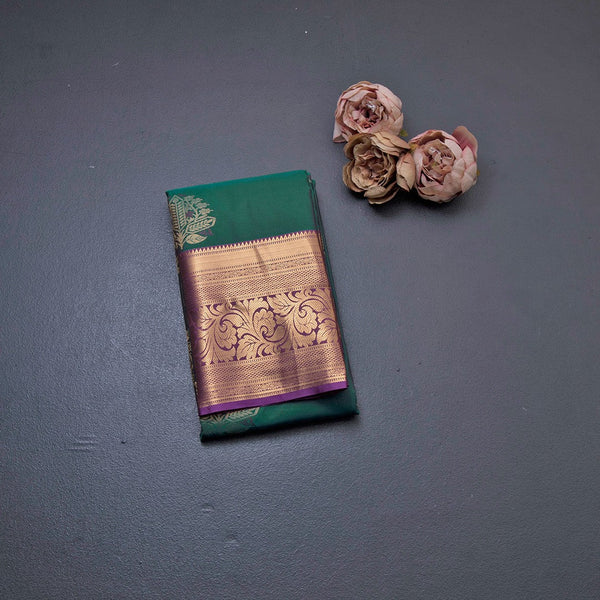 Semi Silk Bottle Green Zari Worked Saree