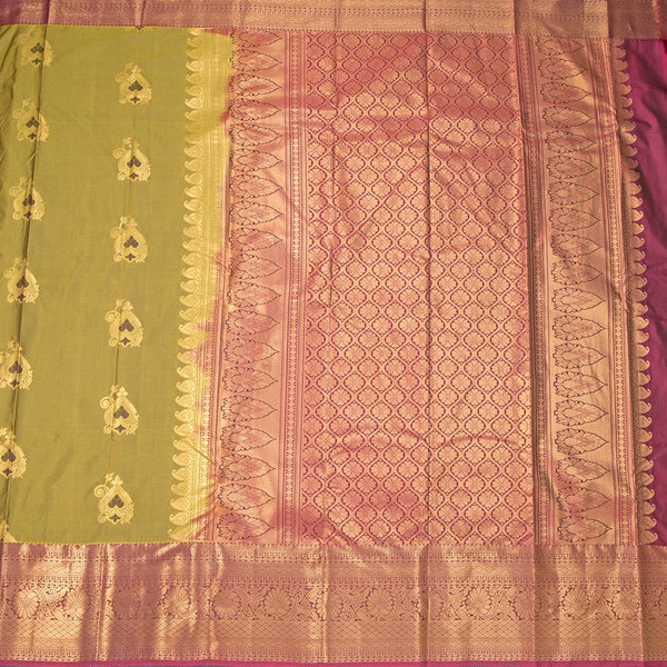 Semi Silk Lime Green Zari Worked Saree 02
