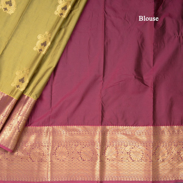 Semi Silk Lime Green Zari Worked Saree 02