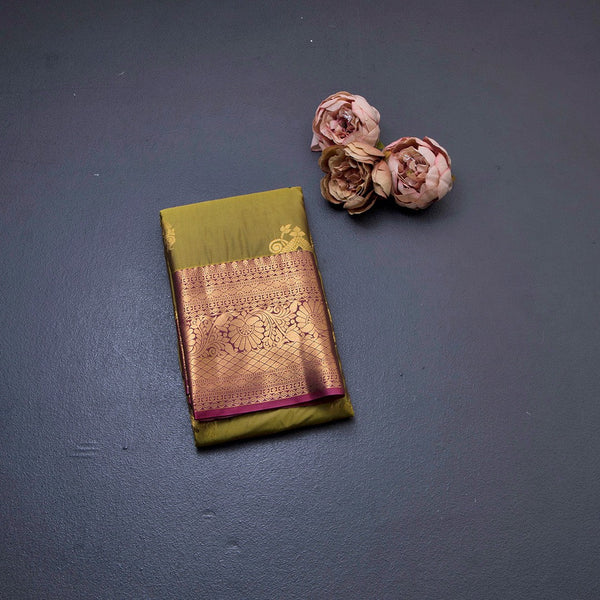 Semi Silk Lime Green Zari Worked Saree 02