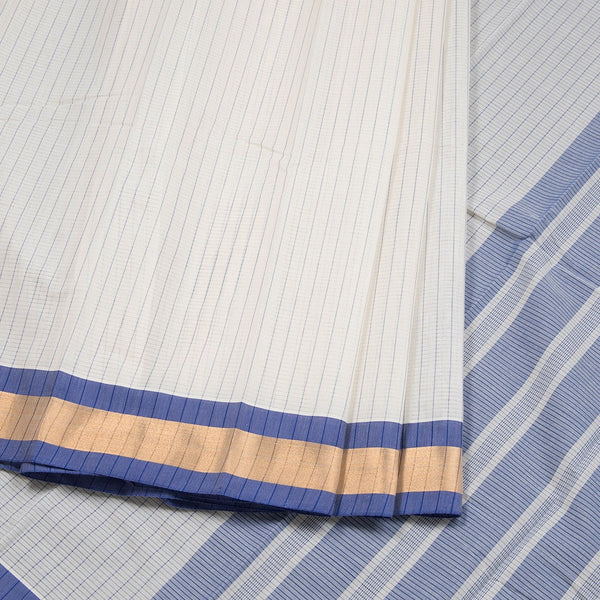 Poly Cotton Cream Stripes Printed Saree