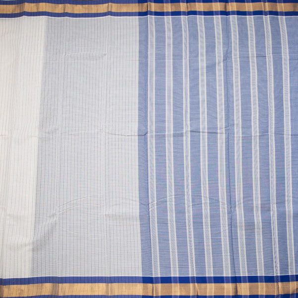 Poly Cotton Cream Stripes Printed Saree