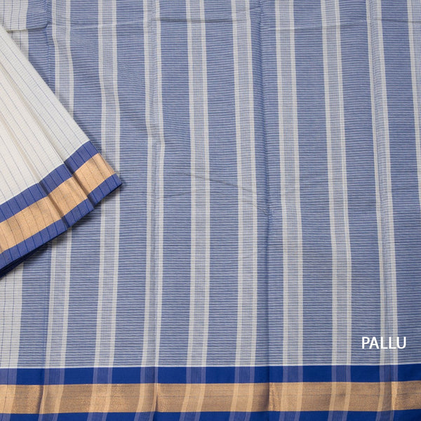 Poly Cotton Cream Stripes Printed Saree