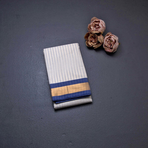 Poly Cotton Cream Stripes Printed Saree