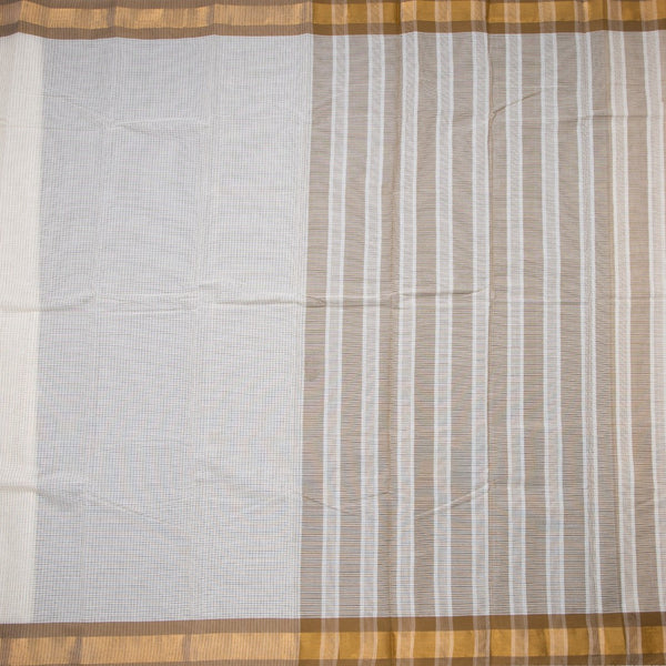 Poly Cotton Cream Checked Printed Saree