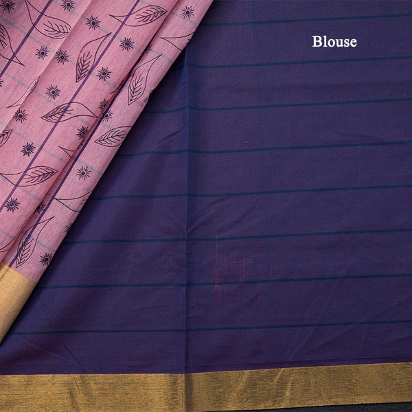 Poly Cotton Light Pink Printed Saree