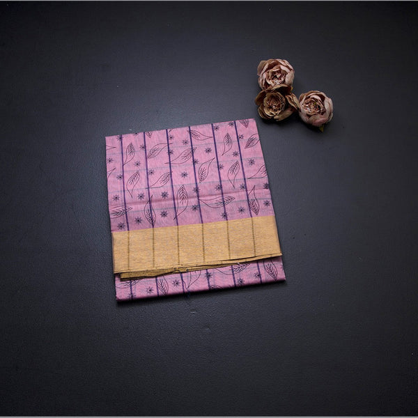 Poly Cotton Light Pink Printed Saree