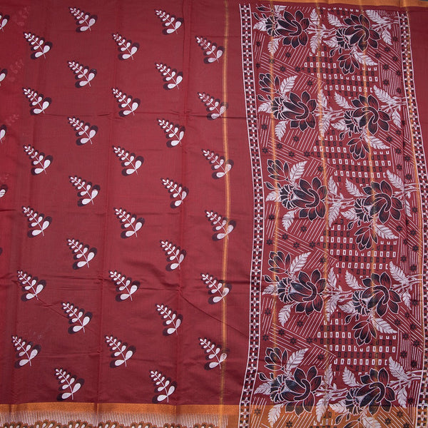 Poly Cotton Maroon Printed Saree 02
