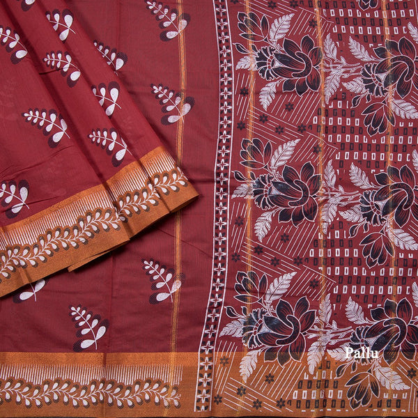 Poly Cotton Maroon Printed Saree 02