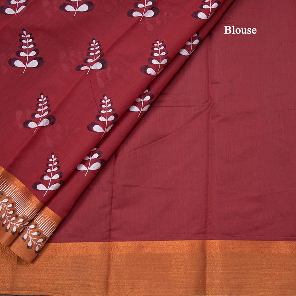 Poly Cotton Maroon Printed Saree 02
