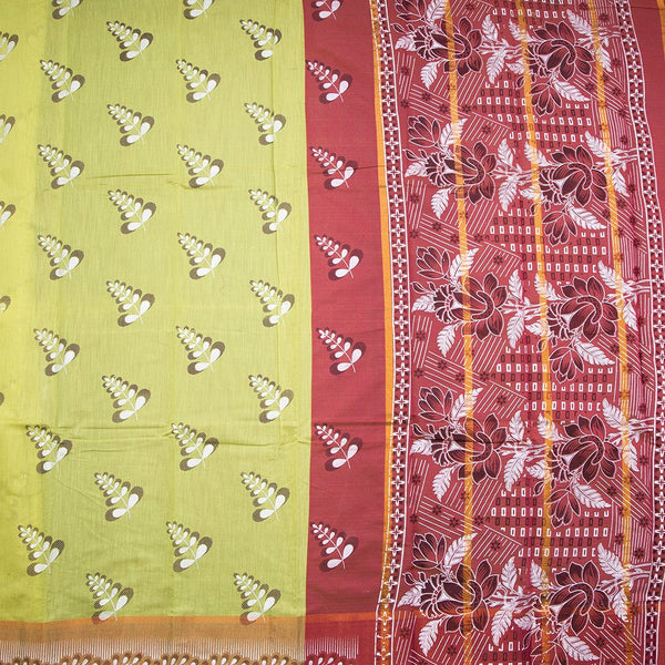 Poly Cotton Lime Green Printed Saree