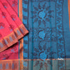 Poly Cotton Reddish Pink Printed Saree