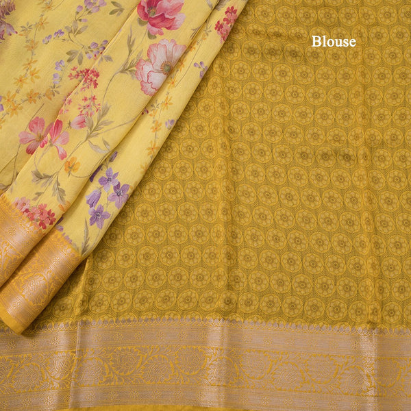 Pure Tussar Yellow Floral Printed Saree
