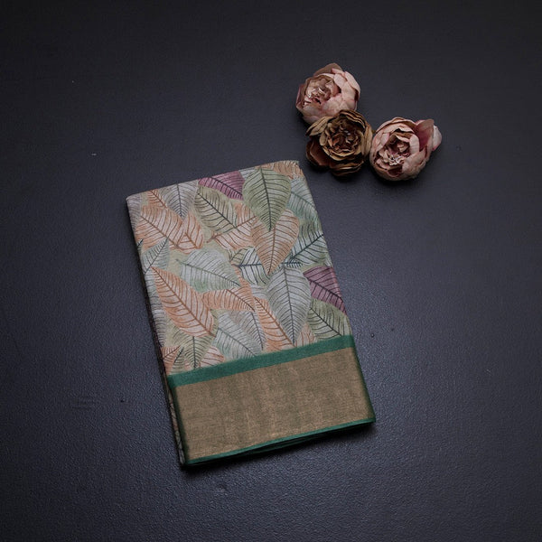 Pure Tussar Green Leaf Printed Saree