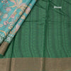 Pure Tussar Turquoise Printed Saree With Forest Design