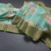 Pure Tussar Mint Green Printed Saree Peacock With Floral Design