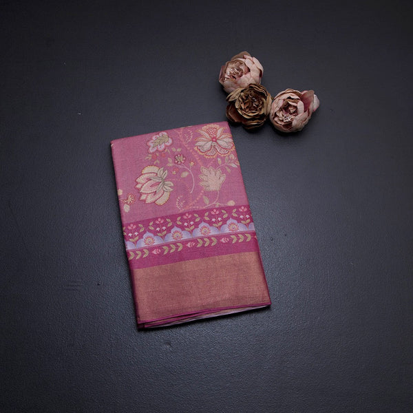 Pure Tussar Rose Pink Floral Printed Saree