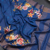 Pure Tussar Dark Blue Floral Printed Saree