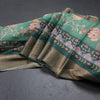 Pure Tussar Fern Green Floral Printed Saree