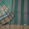 Pure Tussar Fern Green Floral Printed Saree