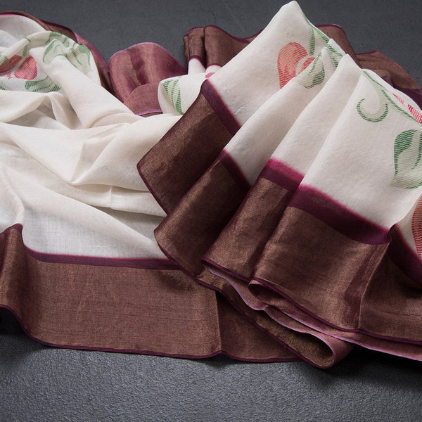 Pure Tussar Cream Floral Printed Saree 03