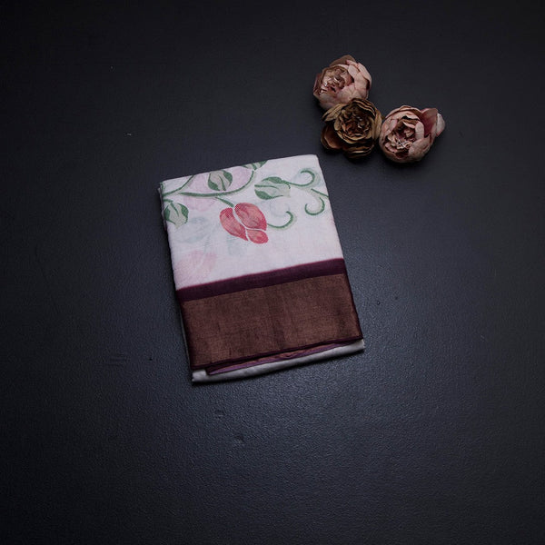 Pure Tussar Cream Floral Printed Saree 03