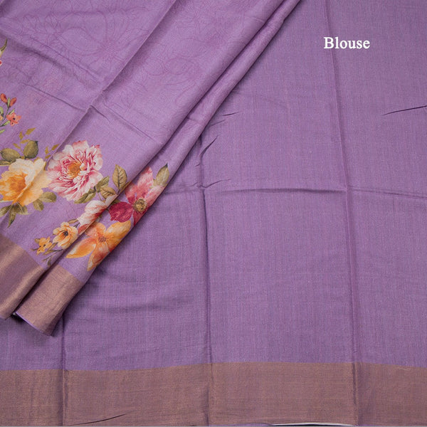 Pure Tussar Lavender Floral Printed Saree