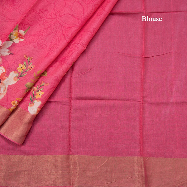 Pure Tussar Rose Pink Floral Printed Saree 02