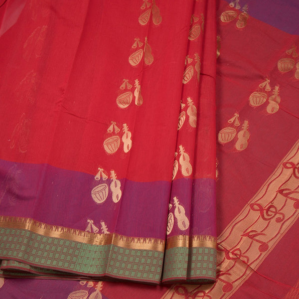 Silk Cotton Red Zari Worked Saree 02