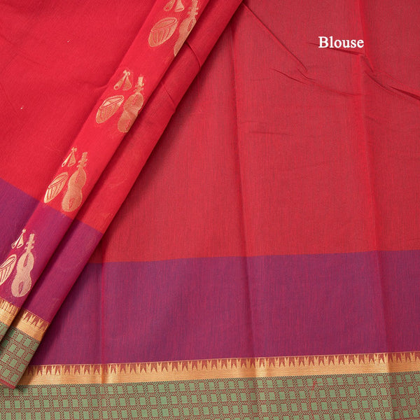 Silk Cotton Red Zari Worked Saree 02