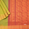 Silk Cotton Lime Green Zari Worked Saree