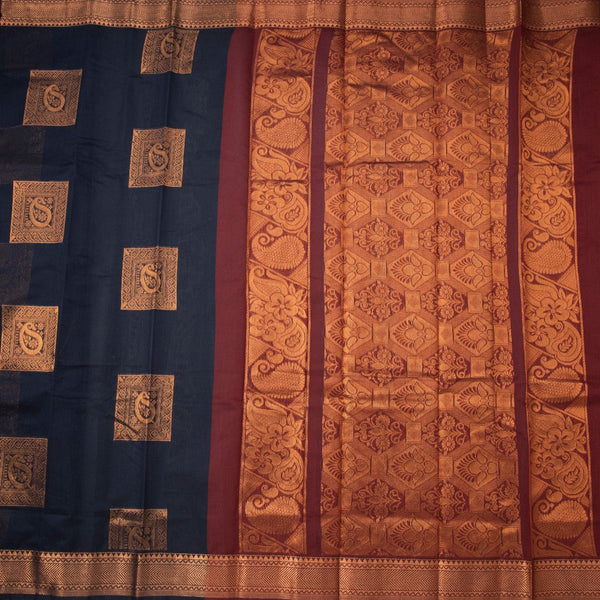 Silk Cotton Navy Blue Zari Worked Saree 03