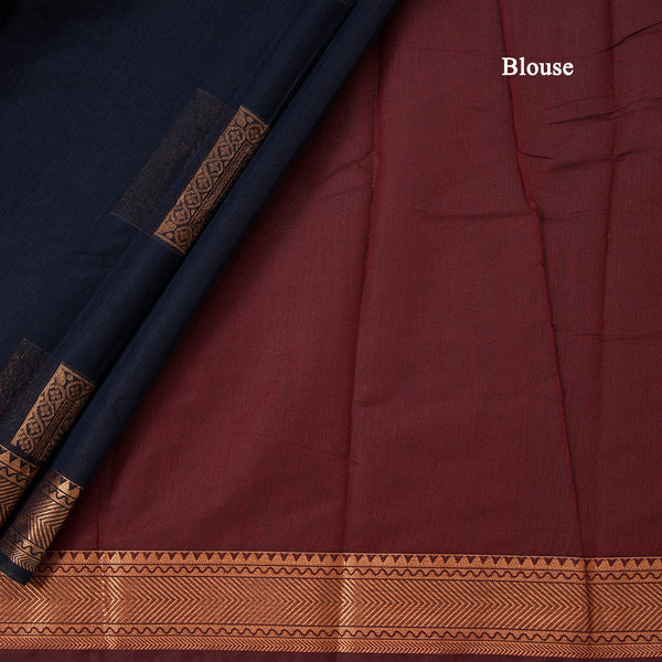 Silk Cotton Navy Blue Zari Worked Saree 03