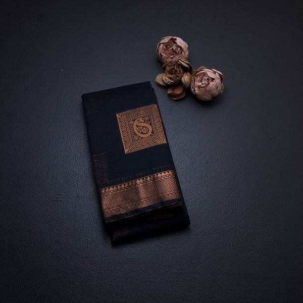 Silk Cotton Navy Blue Zari Worked Saree 03