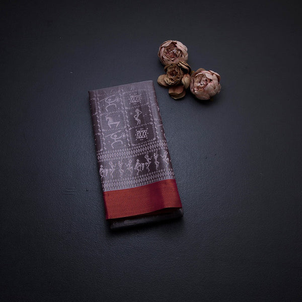 Silk Cotton Tissue Chocalate Brown Saree