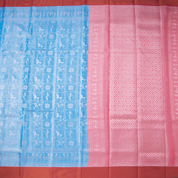 Silk Cotton Tissue Sky Blue Saree