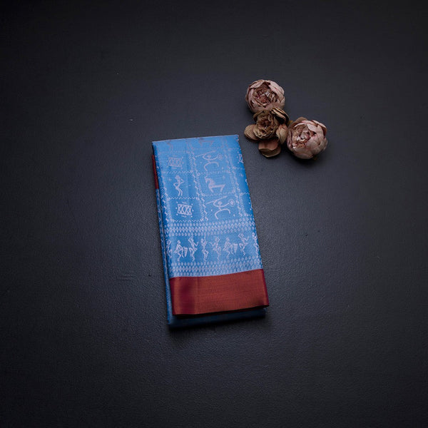 Silk Cotton Tissue Sky Blue Saree