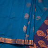 Silk Cotton Peacock Blue Zari Worked Saree 06