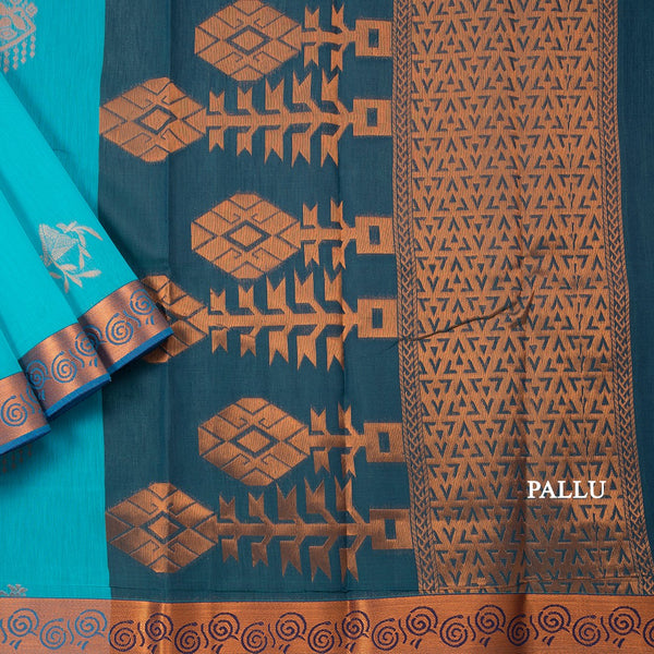 Silk Cotton Sky Blue Zari Worked Saree 04