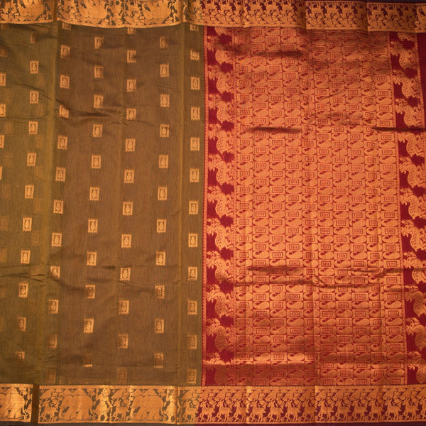 Silk Cotton Golden Brown Zari Worked Saree 03