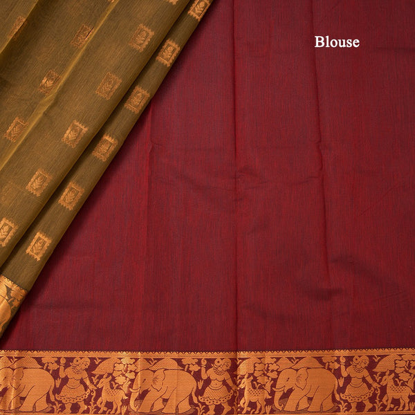 Silk Cotton Golden Brown Zari Worked Saree 03