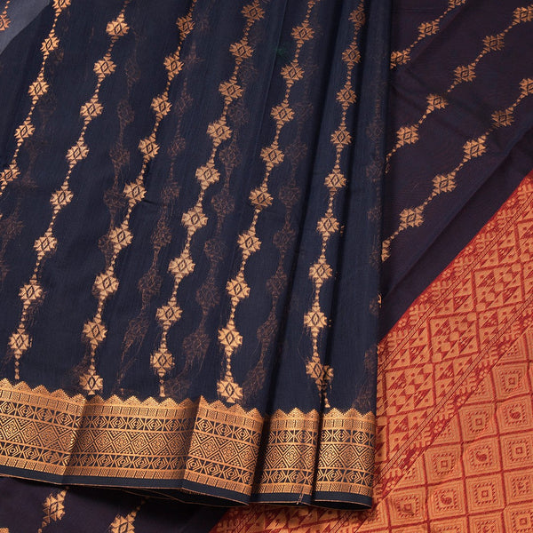 Silk Cotton Black Zari Worked Saree 08