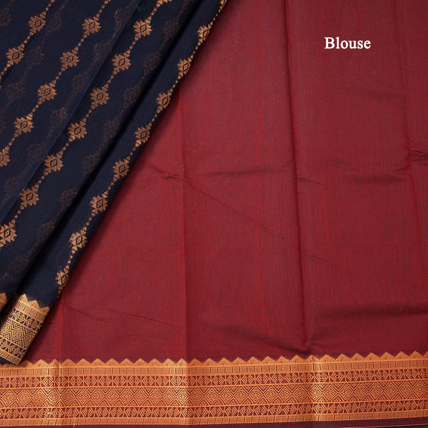 Silk Cotton Black Zari Worked Saree 08