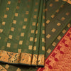 Silk Cotton Dark Olive Green Zari Worked Saree