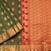 Silk Cotton Dark Olive Green Zari Worked Saree