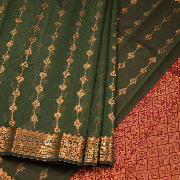 Silk Cotton Olive Green Zari Worked Saree 02