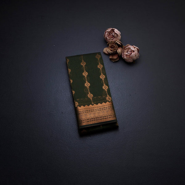 Silk Cotton Olive Green Zari Worked Saree 02