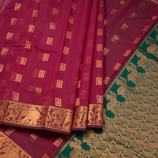 Silk Cotton Ruby Pink Zari Worked Saree