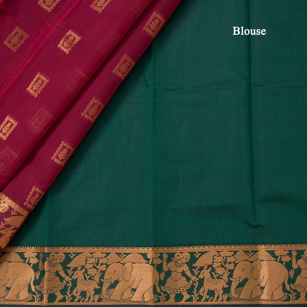 Silk Cotton Ruby Pink Zari Worked Saree