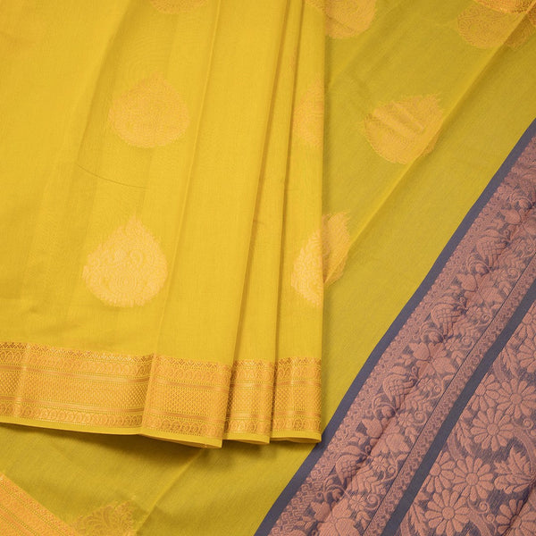 Silk Cotton Mustard Yellow Zari Worked Saree